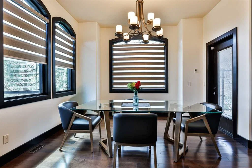 Dining room with modern furniture and abundant natural light